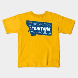 Montana State USA Illustrated Map Kids T-Shirt